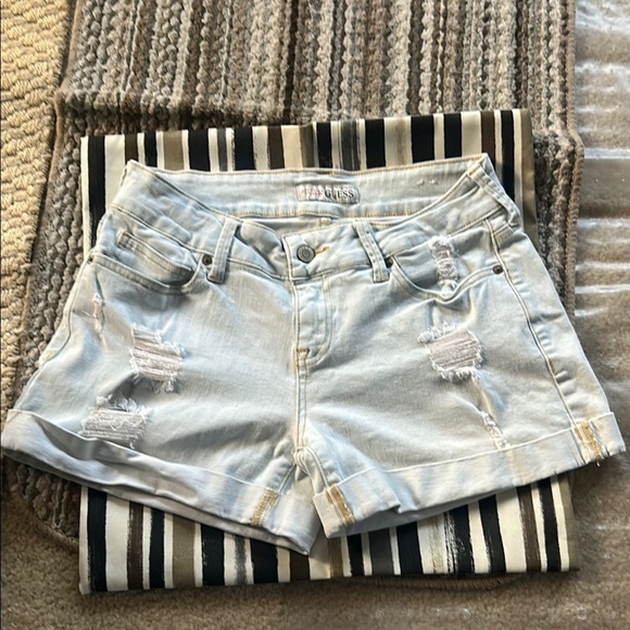 Guess Light Blue Ripped Jean Shorts - Picture 1 of 6